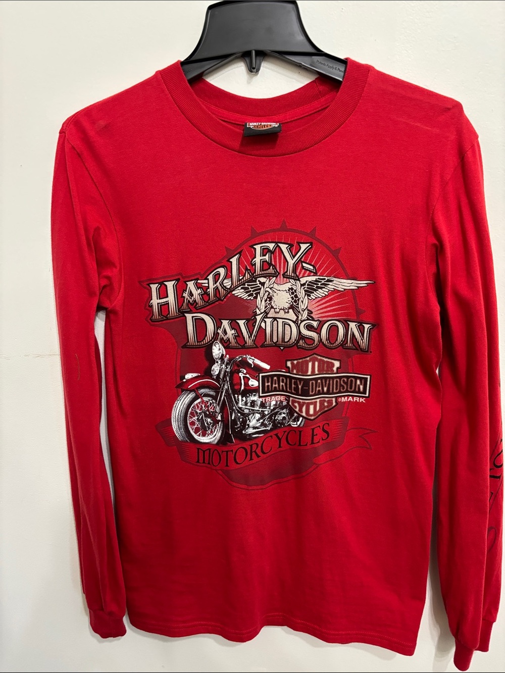 Harley-Davidson Red Long Sleeve Shirt with Motorcycle Graphic